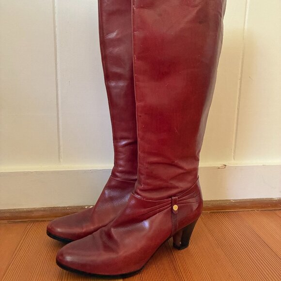 Vintage Salvatore Ferragamo Tall Zip Knee Leather Boots Red Size 6b - Picture 1 of 16